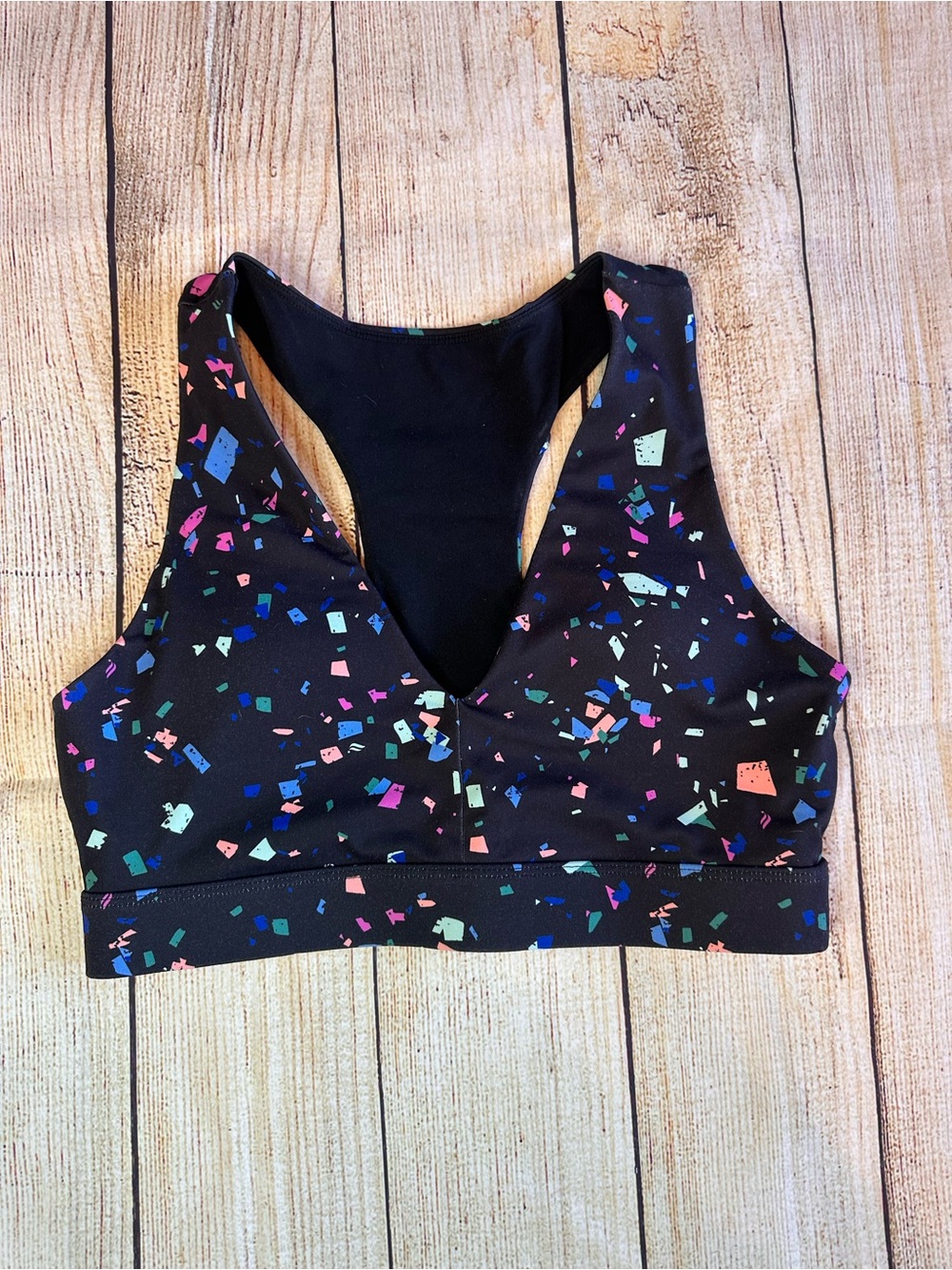 Fabletics On-The-Go Midi Sports Bra Black Terrazzo Medium Impact